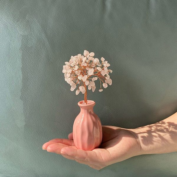 

PandaHall Natural Rose Quartz Chips Tree Decorations, Ceramic Vases Base Copper Wire Feng Shui Energy Stone Gift for Home Desktop Decoration...