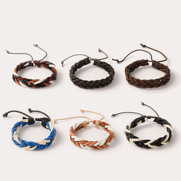 

PandaHall Adjustable Trendy Unisex Casual Style Braided Leather Cord Bracelets, Mixed Color, 56mm Leather Multicolor