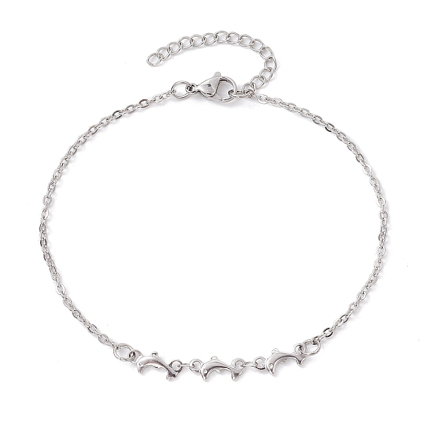 Tarnish Resistant 304 Stainless Steel Dolphin Link Anklets with Cable Chains