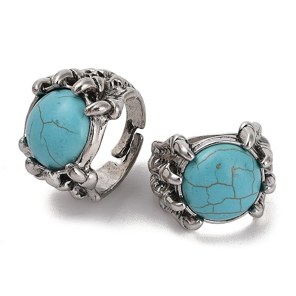 

PandaHall Round Synthetic Turquoise Adjustable Rings, Claw Alloy Finger Rings for Women, Cadmium Free & Lead Free, Antique Silver, US Size 9...