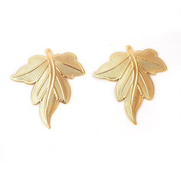 

PandaHall Autumn Theme Brass Pendants, Rack Plating, Maple Leaf, Golden, 35x30x1mm, Hole: 0.6mm Brass Leaf