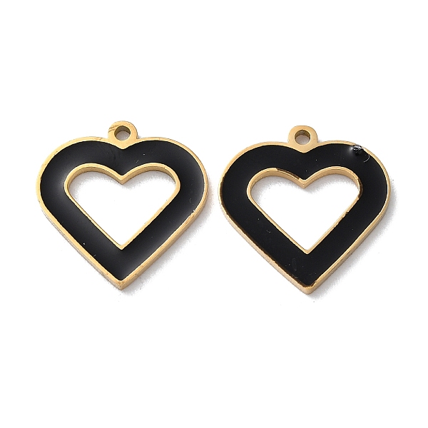 

PandaHall Ion Plating(IP) 304 Stainless Steel Pendants, with Enamel, Heart Charm, Golden, 17x16x1.5mm, Hole: 1.4mm Stainless Steel+Enamel..., Black