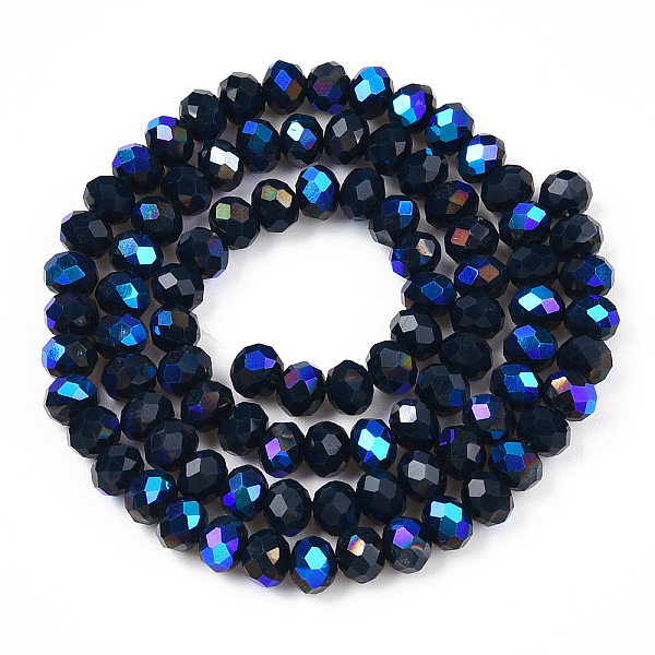 

PandaHall Electroplate Opaque Solid Color Glass Beads Strands, Half Rainbow Plated, Faceted, Rondelle, Prussian Blue, 8x6mm, Hole: 1mm...