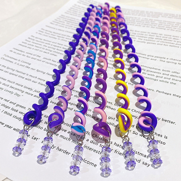 

PandaHall Synthetic Rubber Hair Styling Twister Clips, Braided Rubber Hair Band Spiral Spin Hair Tool for Girl Women, Purple, 240mm...