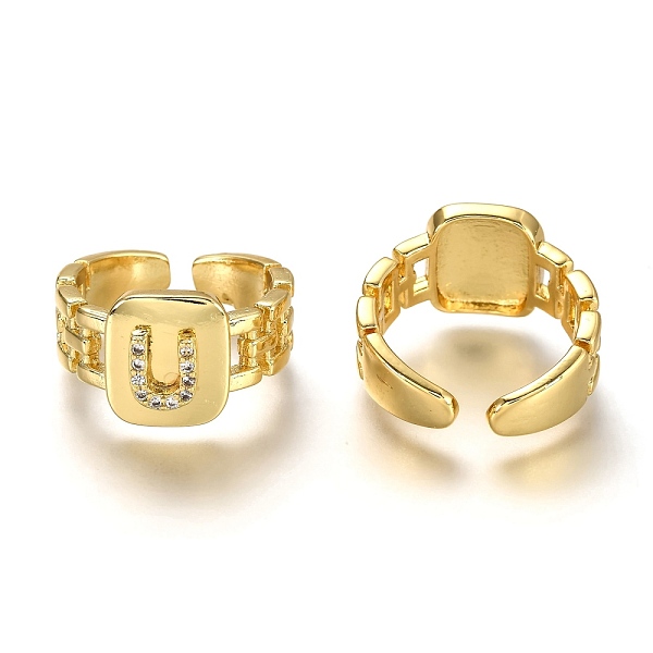 

PandaHall Brass Micro Pave Clear Cubic Zirconia Cuff Rings, Open Rings, Long-Lasting Plated, Rectangle, Golden, Letter.U, US Size 7 1/4...