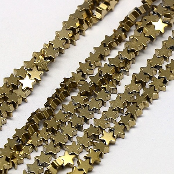 

PandaHall Electroplate Non-magnetic Synthetic Hematite Beads Strands, Star, Grade A, Golden Plated, 4x4x2mm, Hole: 1mm, about 117pcs/strand...