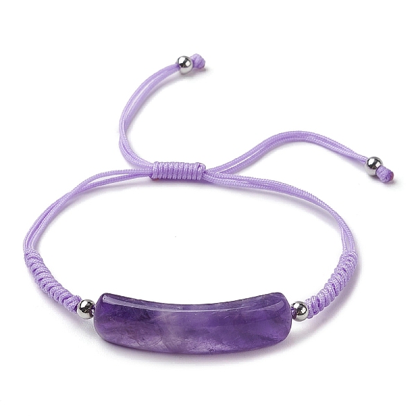 

PandaHall Curved Rectangle Natural Amethyst Adjustable Nylon Cord Braided Bead Bracelets for Women Men, Inner Diameter: 1-1/4~3-1/8 inch...