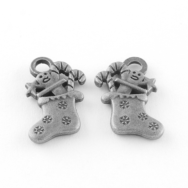 

PandaHall Tibetan Style Alloy Christmas Sock Pendant, Cadmium Free & Lead Free, Antique Silver, 18x11x2.5mm, Hole: 2.5mm, about 690pcs/1000g...