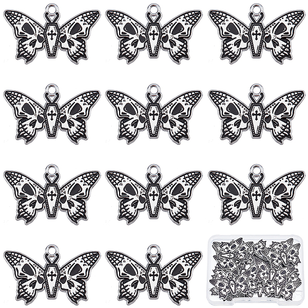 

PandaHall SUNNYCLUE 1 Box 20Pcs Butterflies Charms Enamel Butterfly Skull Charm Gothic Coffin Halloween Black Insect Gothic Charms for...