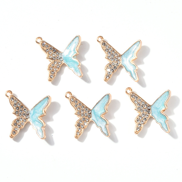 

PandaHall Alloy Enamel Pendants, with Rhinestone, Butterfly, Light Gold, Pale Turquoise, 19x19x3mm, Hole: 1.4mm Alloy Rhinestone+Enamel...