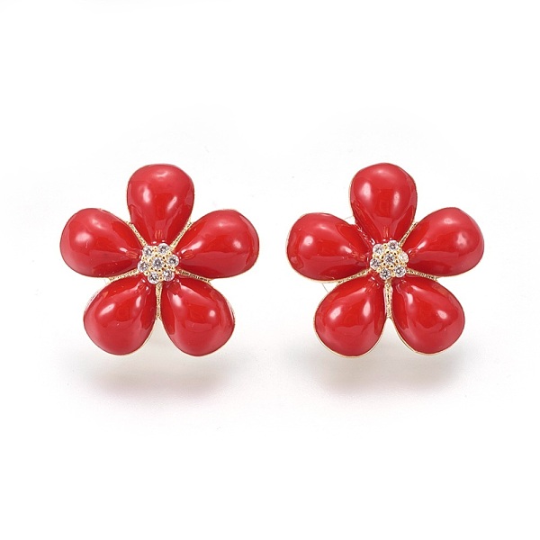 

PandaHall Brass Micro Pave Cubic Zirconia Stud Earrings, with Enamel, Flower, Golden, Red, 24x7mm, Pin: 0.7mm Cubic Zirconia Red