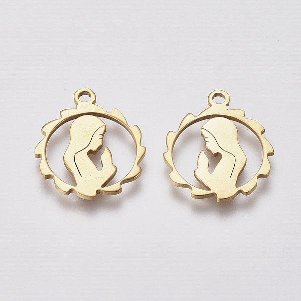 

PandaHall 304 Stainless Steel Pendants, Religion Theme, Flat Round with Goddess, Golden, 17x14x1mm, Hole: 1.8mm Stainless Steel Flat Round