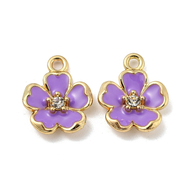 

PandaHall Alloy Enamel Pendants, with Rhinestone, Golden, Flower Charm, Medium Purple, 16x12.5x3mm, Hole: 1.8mm Alloy Rhinestone+Enamel..., Clear