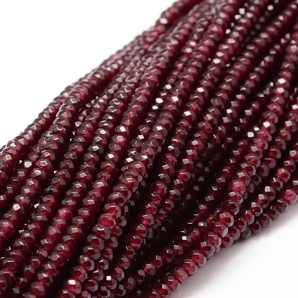 

PandaHall Dyed Natural Malaysia Jade Rondelle Beads Strands, Faceted, FireBrick, 4x2~3mm, Hole: 1mm, about 115pcs/strand, 14 inch Malaysia..., Red