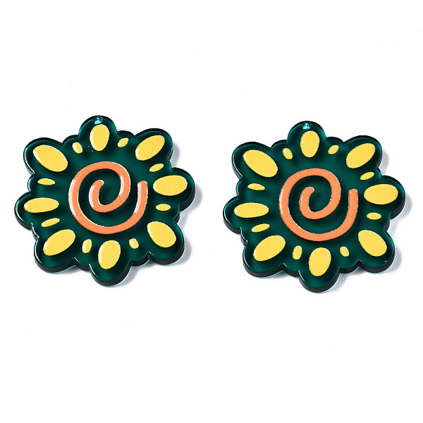 

PandaHall Translucent Acrylic Pendants, 3D Printed, Flower, Dark Green, 33.5x34x3mm, Hole: 1.2mm Acrylic Flower