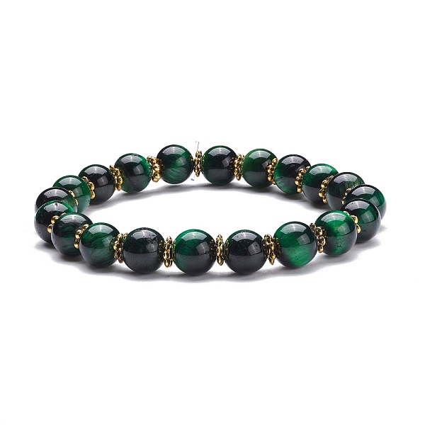 

PandaHall Natural Tiger Eye Round Beads Stretch Bracelet, Stone Bracelet with Alloy Daisy Spacer Beads for Women, Golden, Green, Inner...