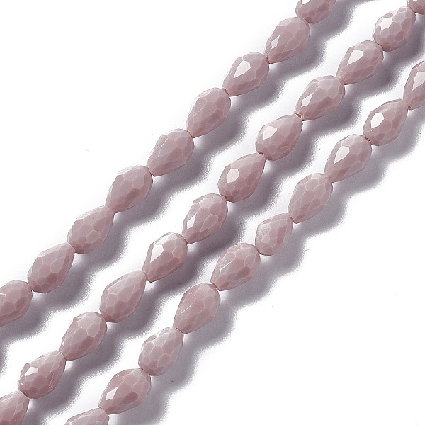 PandaHall Faceted Glass Beads Strands, Teardrop, Rosy Brown, 12x8~9mm, Hole: 1.2mm, about 57pcs/strand, 23.74''(60.3cm) Glass Teardrop