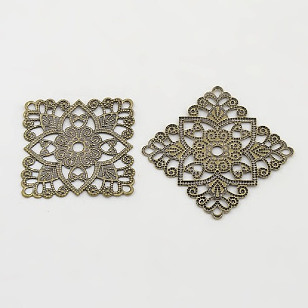 

PandaHall Brass Vintage Filigree Findings, Square, Antique Bronze, 31x31x1mm Brass Square