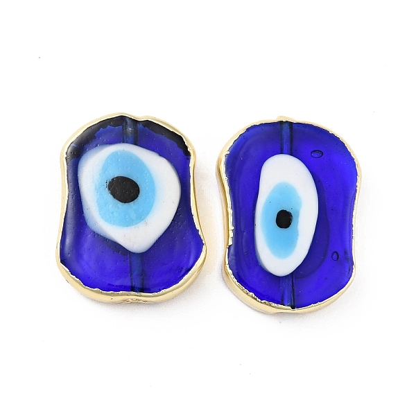 

PandaHall Rack Plating Handmade Evil Eye Lampwork Beads, with Brass Findings, Long-Lasting Plated, Oval, Blue, 25x18x5.5~6mm, Hole: 1.8mm...