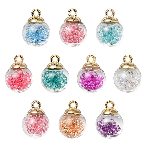 

PandaHall 10Pcs Glass Ball Pendants, with Rhinestone Inside & Golden CCB Plastic Pendant Bails, Round, Mixed Color, 21.5x16mm, Hole: 2mm..., Multicolor