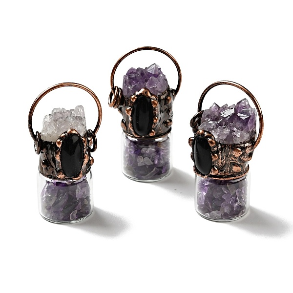 

PandaHall Natural Druzy Agate & Black Onyx Nuggets Big Pendants, Large Hole Pendants, with Red Copper Tone Brass Findings, Cadmium Free &...