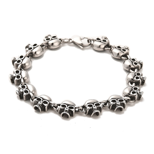 

PandaHall 304 Stainless Steel Skull Link Chain Bracelets, Antique Silver, 8-3/8 inch(21.4cm) 304 Stainless Steel Skull