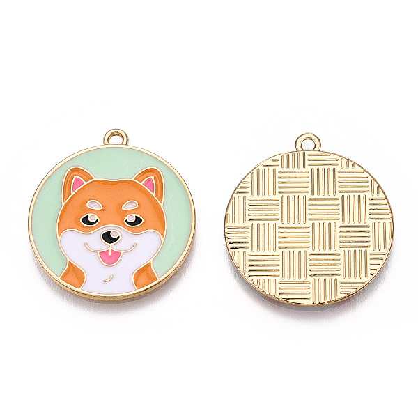 

PandaHall Eco-Friendly Alloy Enamel Pendants, Cadmium Free & Lead Free & Nickel Free, Flat Round with Shiba Inu, Light Gold, Aquamarine..., Green