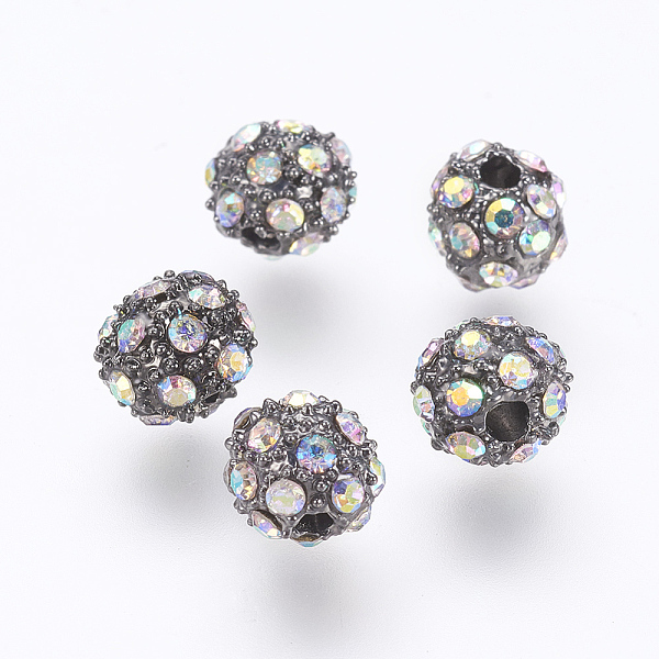 

PandaHall Alloy Grade A Rhinestone Beads, Round, Gunmetal, Crystal AB, 6mm, Hole: 1mm Alloy+Rhinestone Round Clear