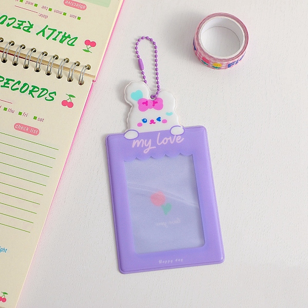PandaHall Plastic Photocard Sleeve Keychain, with Rectangle Clear Window and Random Color Ball Chains, Rectangle, Lilac, Rabbit Pattern...