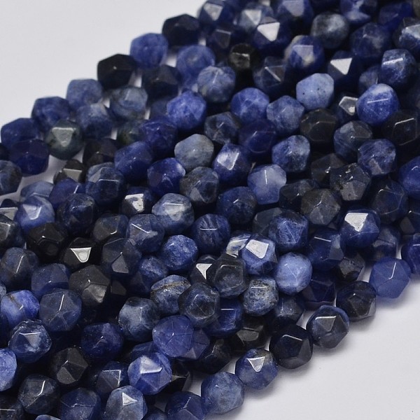 

PandaHall Faceted Natural Sodalite Beads Strands, Star Cut Round Beads, 6x5mm, Hole: 1mm, about 67pcs/strand, 15.7 inch Sodalite Round Blue