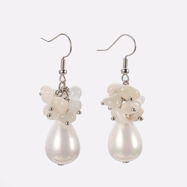 

PandaHall Natural White Moonstone Dangle Earrings, with Teardrop Shell Pearl Bead, Brass Ball Head pins, 304 Stainless Steel Jump Rings and...