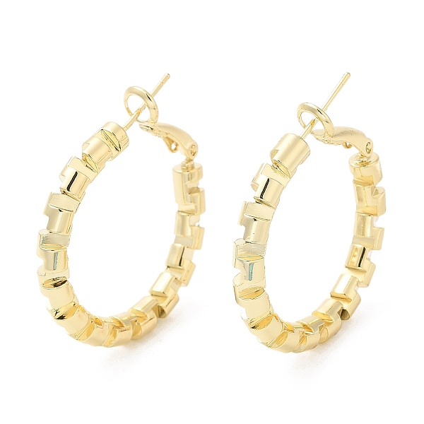 

PandaHall Punk Style Brass Hoop Earrings, Textured Ring, for Men Women, Real 16K Gold Plated, 33x30x4mm Brass