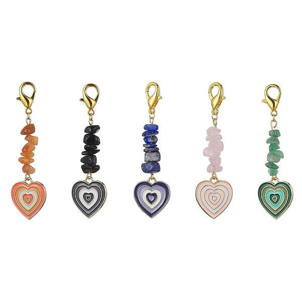 

PandaHall Heart Alloy Enamel Pendant Decoration, with Natural & Synthetic Gemstone and Alloy Clasp, Mixed Color, 66~67mm Mixed Stone Heart..., Multicolor