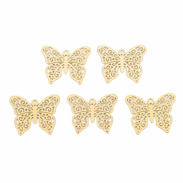 

PandaHall Rack Plating 201 Stainless Steel Filigree Pendants, Etched Metal Embellishments, Nickel Free, Butterfly, Real 18K Gold Plated...