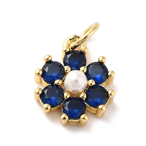 

PandaHall Rack Plating Brass Micro Pave Cubic Zirconia Charms, with Pearl, Cadmium Free & Lead Free, Real 18K Gold Plated, Flower, Dark Blue...