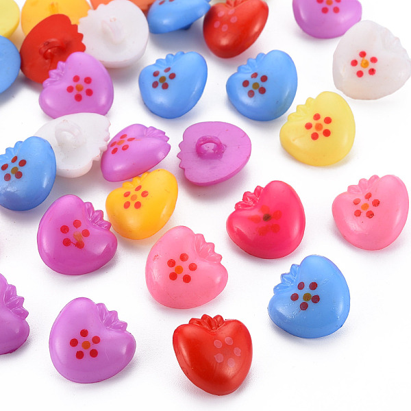 PandaHall 1-Hole Plastic Buttons, Apple, Mixed Color, 16x16x9mm, Hole: 2.5mm Plastic Fruit Multicolor