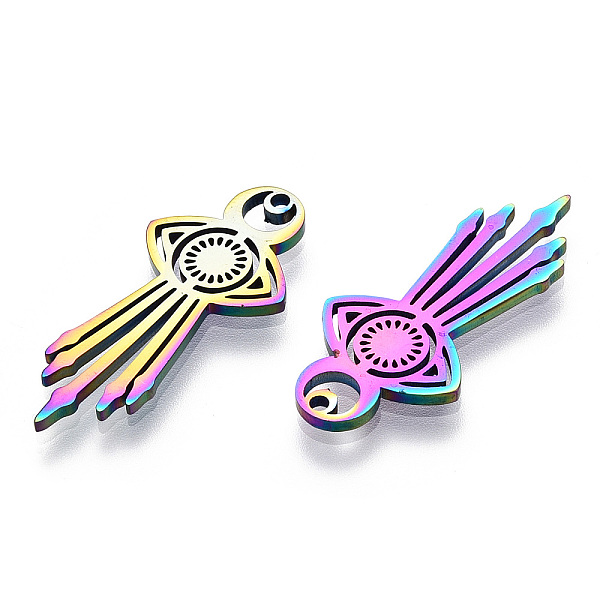 

PandaHall Ion Plating(IP) 304 Stainless Steel Pendants, Laser Cut, Eye Charm, Rainbow Color, 30x14x1.5mm, Hole: 1.5mm 304 Stainless Steel...