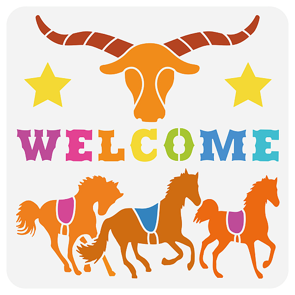 

PandaHall FINGERINSPIRE Western Ranch Welcome Sign Stencil 11.8x11.8 inch Reusable Horses Cow Pattern Drawing Template Animal Theme Craft...