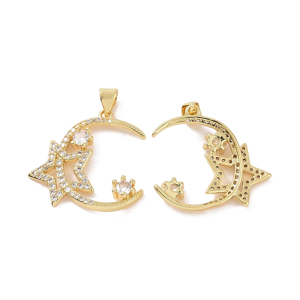 

PandaHall Brass Micro Pave Cubic Zirconia Pendants, Moon & Star Charm, Golden, 29x26x4mm, Hole: 5x3mm Brass+Cubic Zirconia Moon Clear