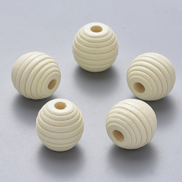 

PandaHall Painted Natural Wood Beehive European Beads, Large Hole Beads, Round, Creamy White, 18x17mm, Hole: 4.5mm Wood Round