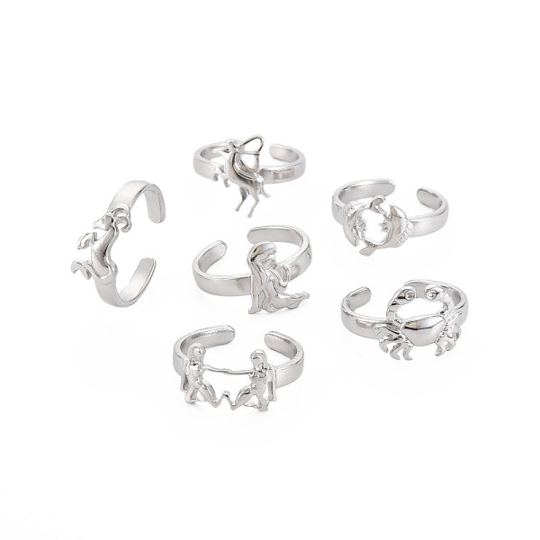

PandaHall 304 Stainless Steel 12 Constellations/Zodiac Signs Open Cuff Ring for Women, Stainless Steel Color, 12 Constellations, US Size 6...