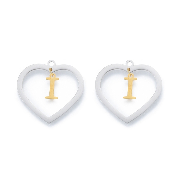 

PandaHall 201 Stainless Steel Pendants, Hollow, Heart with Letter A~Z, Real Gold Plated & Stainless Steel Color, Letter.I, 29x29.5x1mm, Hole...