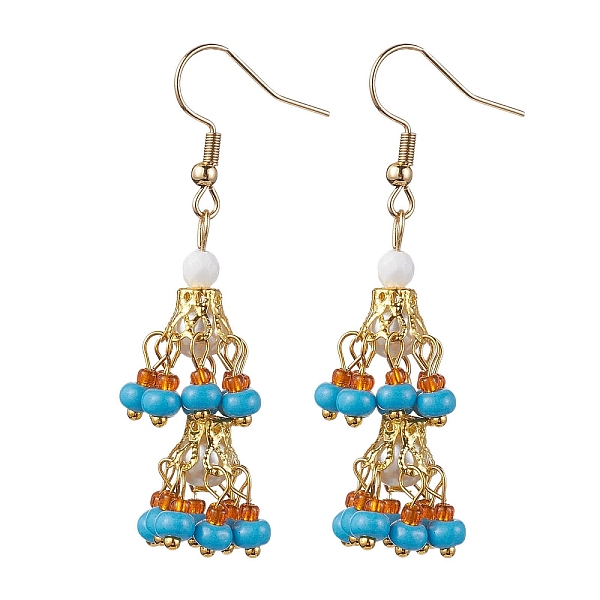 

PandaHall 304 Stainless Steel Dangle Earrings, Glass Seed Long Drop Earrings, Golden, 56x17mm 304 Stainless Steel