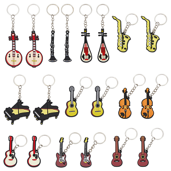 PandaHall AHANDMAKER 20 Pcs Musical Instrument Keychains, 10 Styles Silicone Music Instrument Pendants Music Guitar Violin Piano Charms with...