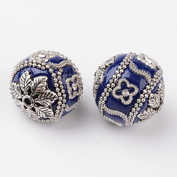 

PandaHall Round Handmade Indonesia Beads, with Rhinestones and Antique Silver Plated Alloy Cores, Medium Blue, 22x20mm, Hole: 2mm Polymer...