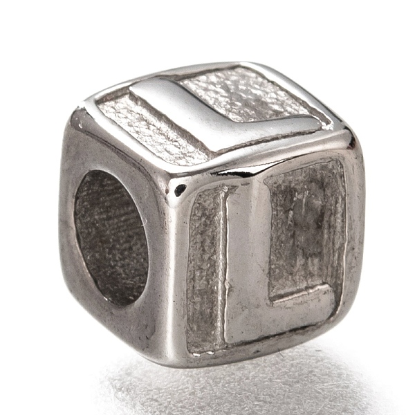 

PandaHall 304 Stainless Steel European Beads, Large Hole Beads, Horizontal Hole, Cube with Letter, Stainless Steel Color, Letter.L, 8x8x8mm...