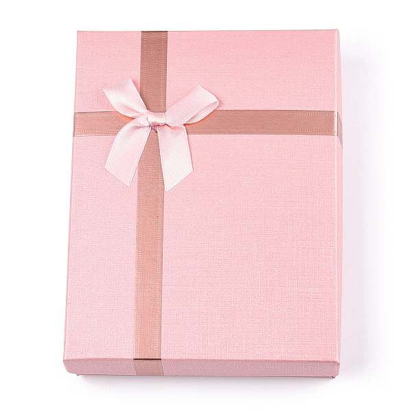 

PandaHall Cardboard Jewelry Necklace Boxes, with Black Sponge, for Jewelry Gift Packaging, Rectangle with Bowknot, Pink, 16x12x3.1cm, inside...