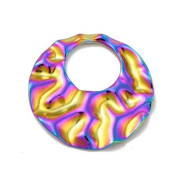 

PandaHall Ion Plating(IP) 304 Stainless Steel Pendants, Textured, Round Ring Charm, Rainbow Color, 35x34.5x2.5mm, Hole: 15.5mm 304 Stainless...