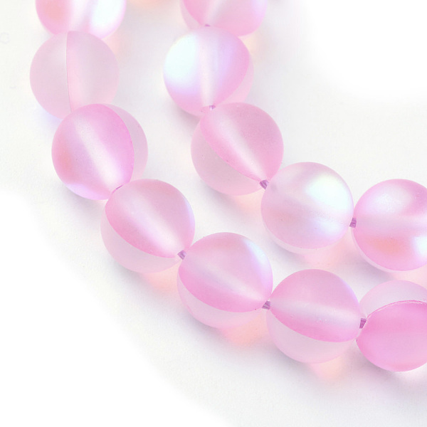 

PandaHall Synthetic Moonstone Beads Strands, Holographic Beads, Dyed, Frosted, Round, Pink, 6mm, Hole: 1mm, about 60~62pcs/strand, 14~15...