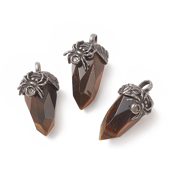 

PandaHall Natural Tiger Eye Pendants, Faceted Acorn Charms, with Antique Silver Tone Brass Spider Findings, 40.5~41x18.5x21~24mm, Hole...